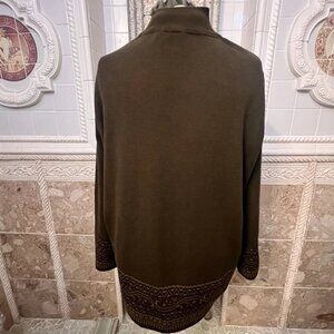 Lennie For Nina Leonard. Sz 2X. Brown Knit Border Design Pullover Sweater B117